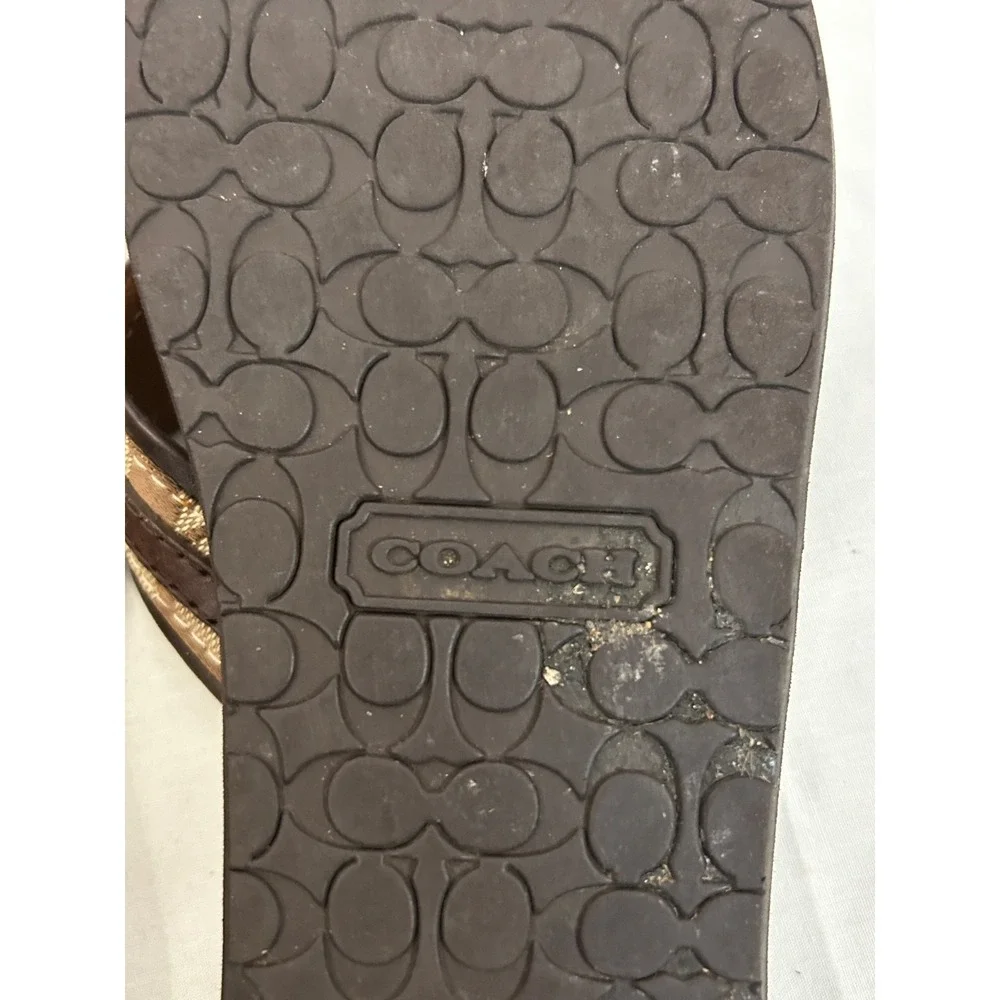 COACH Jasmine Logo Flip Flop Thong Logo Sandals SZ 7B Brown Cushioned Insole